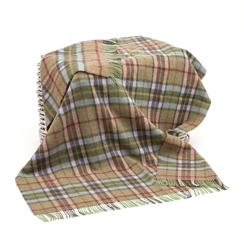 Biddy Murphy Irish 100% Wool Throw & Toss Blanket, Made in Ireland, Heirloom Quality, 54" x 72", Pale Green/Beige Plaid Tartan - Image 1