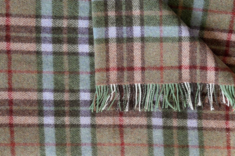 Biddy Murphy Irish 100% Wool Throw & Toss Blanket, Made in Ireland, Heirloom Quality, 54" x 72", Pale Green/Beige Plaid Tartan - Image 3