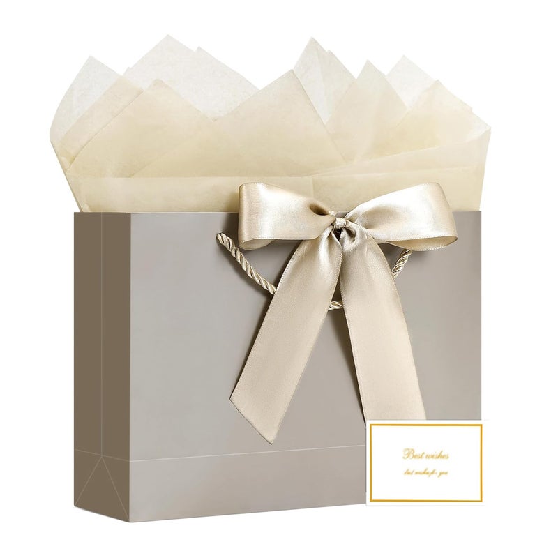 JMANNI Gift Bag, 1PCS Gift Bags Large with Ribbon and 1 Greeting Cards 2 Tissue Paper, Portable Paper Gift Bag with Handles, Birthday Gift Bags,Present Bags for Wedding Party Mothers Day - Image 1