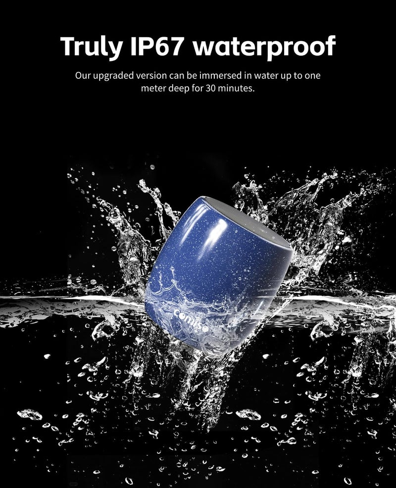 comiso Small Speaker, Bluetooth Speaker with 360°HD Stereo Sound and Robust Bass, Mini Speakers with Hands-Free Call, IP67 Waterproof, Portable Speakers for Shower, Room, Car, Trip, Ideal Gift for Men, Women - Image 3