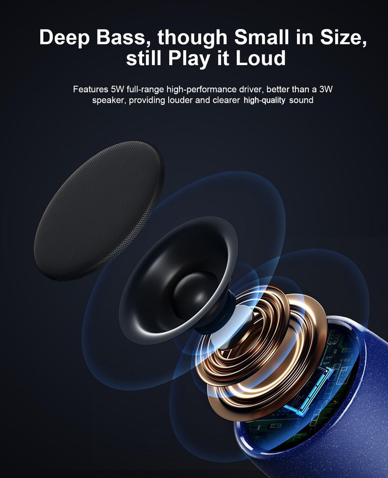 comiso Small Speaker, Bluetooth Speaker with 360°HD Stereo Sound and Robust Bass, Mini Speakers with Hands-Free Call, IP67 Waterproof, Portable Speakers for Shower, Room, Car, Trip, Ideal Gift for Men, Women - Image 2