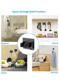 KASTWAVE Mop Broom Holder, No Drilling Self-Adhesive Wall Mounted Storage Rack with Hook, Stainless Steel Multifunctional Hook for Bathroom Kitchen Garage Garden Tool Storage Black, 4 Pcs  - Image 3