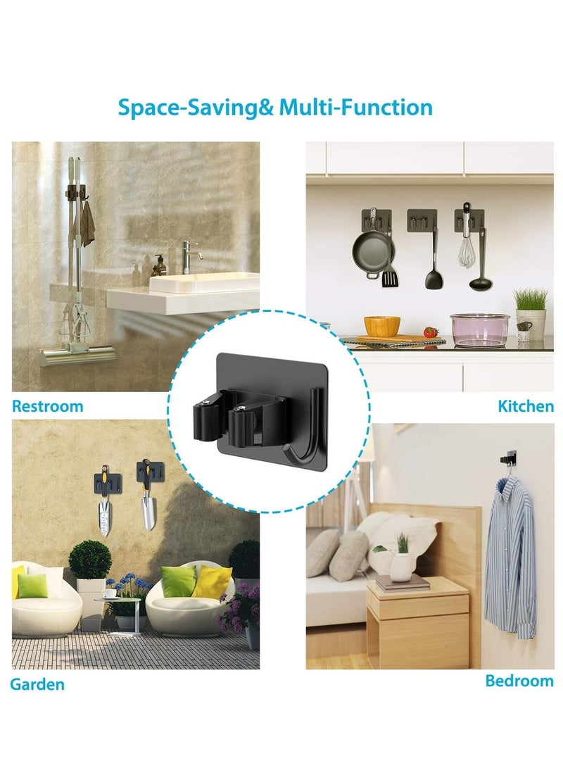 KASTWAVE Mop Broom Holder, No Drilling Self-Adhesive Wall Mounted Storage Rack with Hook, Stainless Steel Multifunctional Hook for Bathroom Kitchen Garage Garden Tool Storage Black, 4 Pcs  - Image 3