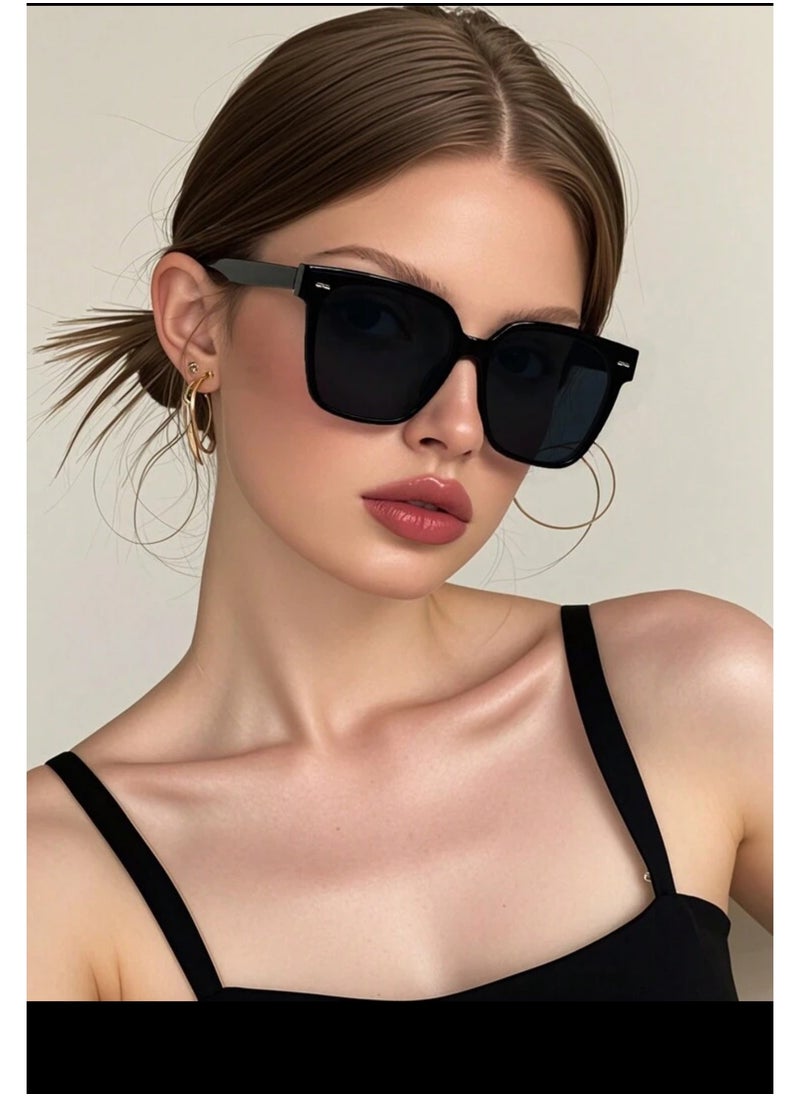 Shein unisex retro square large frame plastic sunglasses , classic style for outdoor, travel, beach - Black  - Image 3
