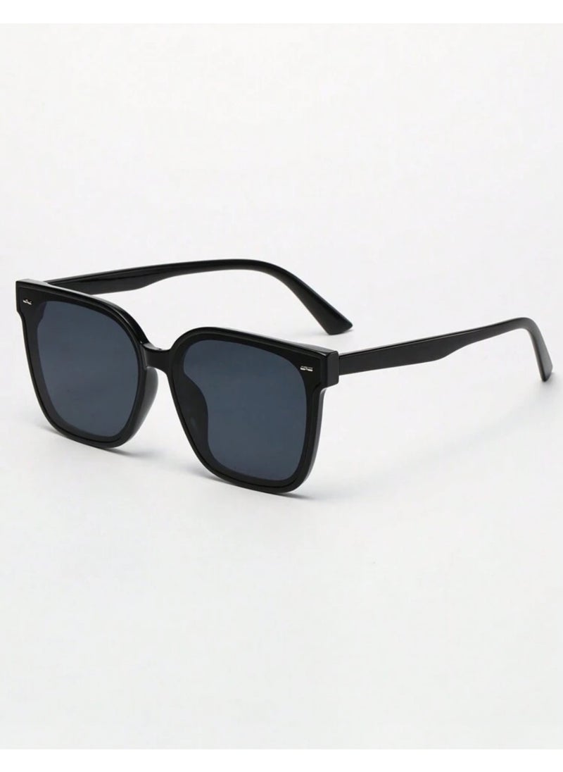 Shein - unisex retro square large frame plastic sunglasses , classic style for outdoor, travel, beach - Black - Image 1