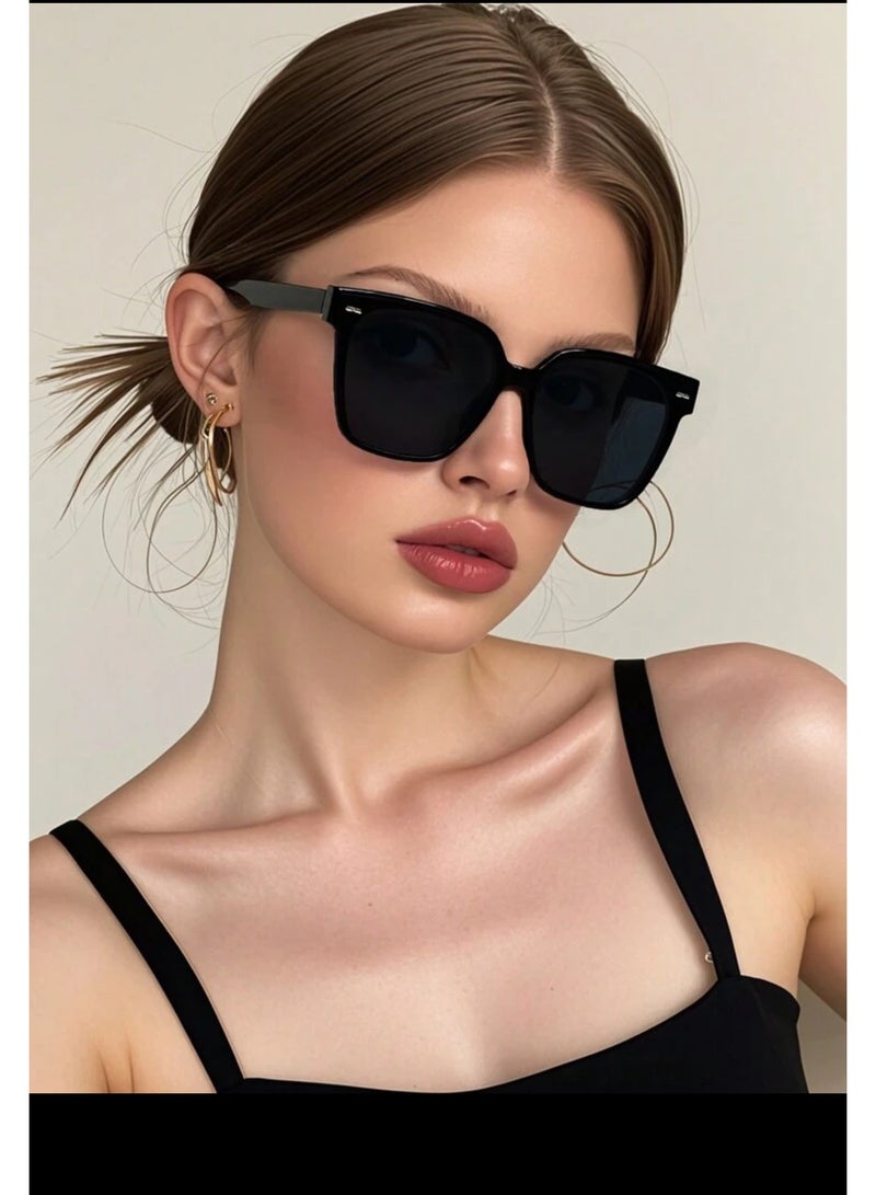 Shein unisex retro square large frame plastic sunglasses , classic style for outdoor, travel, beach - Black  - Image 3