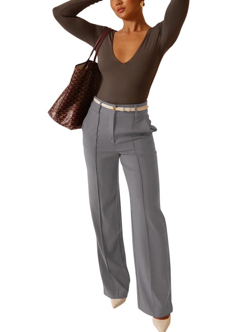 NIMIN Trousers Pants for Women Wide Leg Dressy Work Pants High Waisted Business Casual Outfits 2026 Summer Fashion Office Formal Slacks with Pockets Grey - Image 4