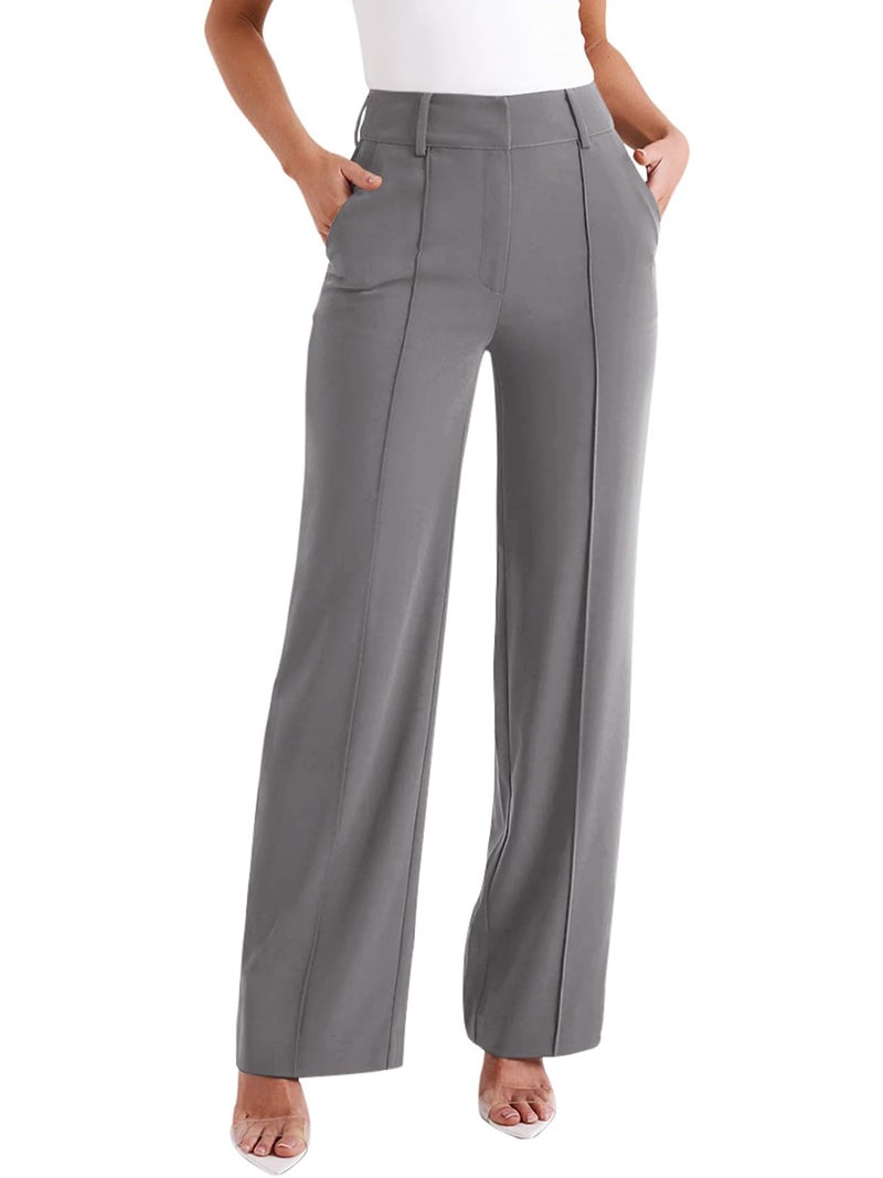 NIMIN Trousers Pants for Women Wide Leg Dressy Work Pants High Waisted Business Casual Outfits 2026 Summer Fashion Office Formal Slacks with Pockets Grey - Image 1