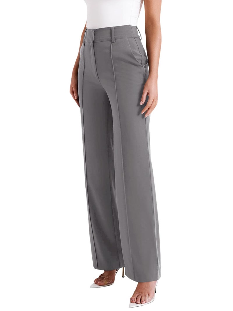NIMIN Trousers Pants for Women Wide Leg Dressy Work Pants High Waisted Business Casual Outfits 2026 Summer Fashion Office Formal Slacks with Pockets Grey - Image 3