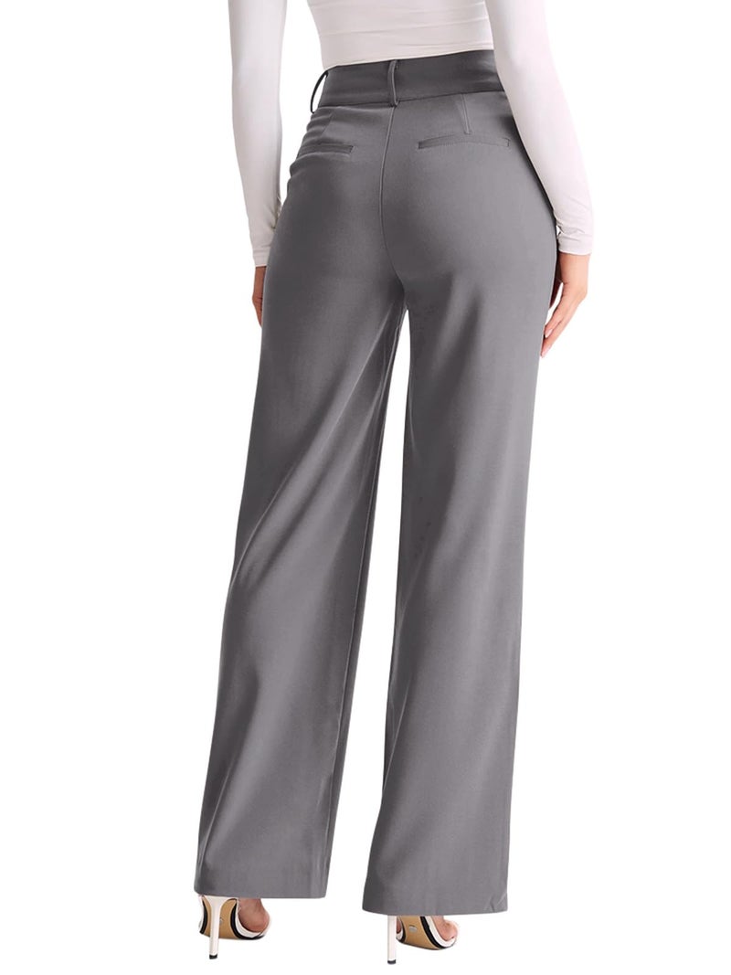 NIMIN Trousers Pants for Women Wide Leg Dressy Work Pants High Waisted Business Casual Outfits 2026 Summer Fashion Office Formal Slacks with Pockets Grey - Image 2
