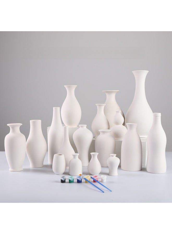 Beauenty Kindergarten Diy Ceramic Bottle Painted Plain Blank Water Extension Hand Painted White Embryo Children's Parent-child Non-plaster Vase-Color:28h Plum Bottle  - Image 3