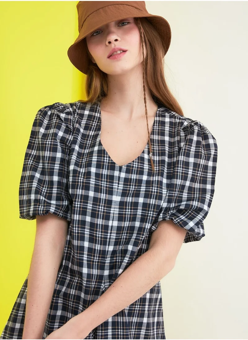 trendyol Balloon Sleeve Checked Dress