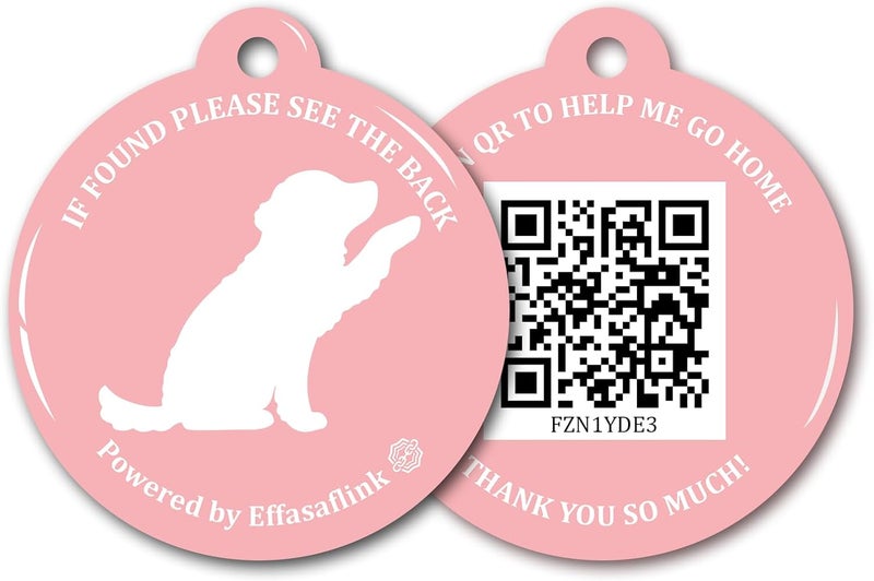 Effasaflink RFID 134.2Khz & QR Code Pet ID Tag, Collar Tag, Dual Function - Scan QR for Helping Lost Pets Go Home, Replace RFID Microchip for Smart Auto Pet Door and Feeder (Pink-Dog) - Image 1