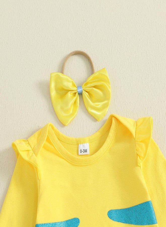 Frietlebird My First Halloween Outfit Girl Baby Flounder Costume Long Sleeve Romper with Tutu Skirt Sets Infant Halloween Costumes (A-Yellow,6-12 Months) - Image 4