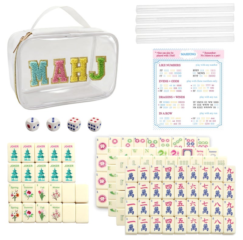 TUSAUW Mini American Mahjong Tile Set Include 166 0.8 Inch Mahjong Tiles 4 Dice 4 Racks 1 Accessory Bag, Portable Travel Mahjong Tiles Set - Image 1