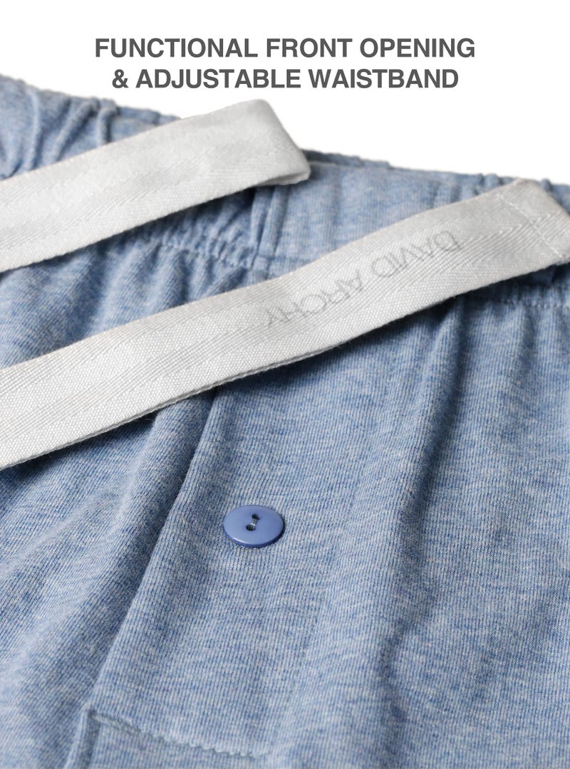 DAVID ARCHY Mens Pajamas Set Cotton Soft Sleepwear Long Sleeve Top & Bottoms PJs (M, Heather Navy Blue) - Image 4