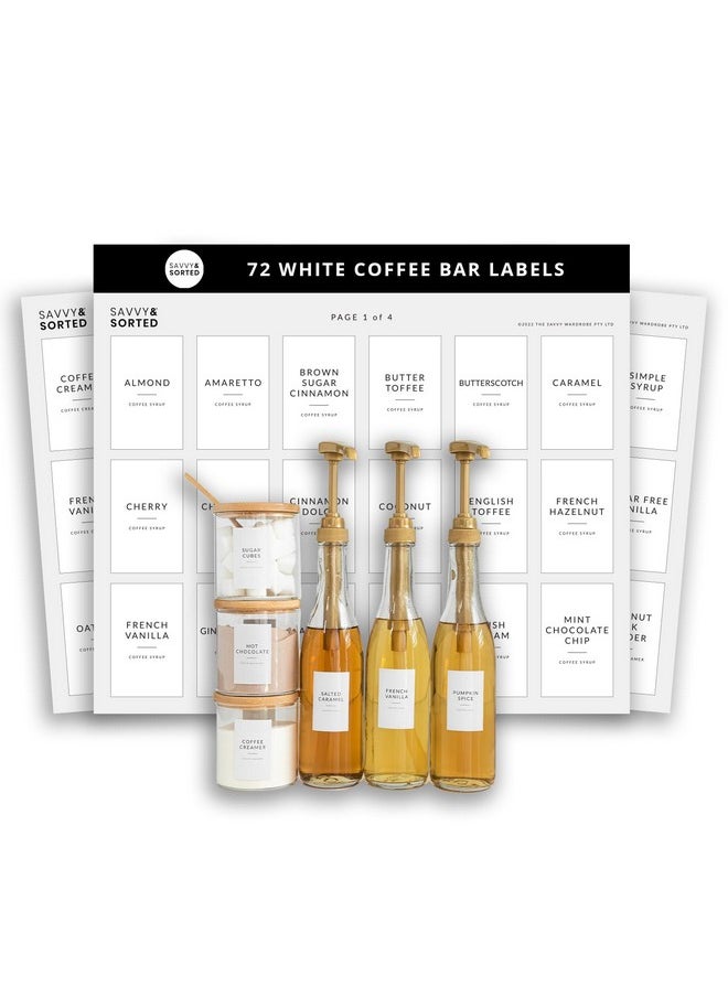 Savvy & Sorted Coffee Bar Essentials Coffee Labels Stickers - 72 Coffee Syrup Labels Coffee Station Organizer - Coffee Labels For Coffee Bar Accessories Gifts Coffee Bar Organizer Coffee Essentials  - Image 1