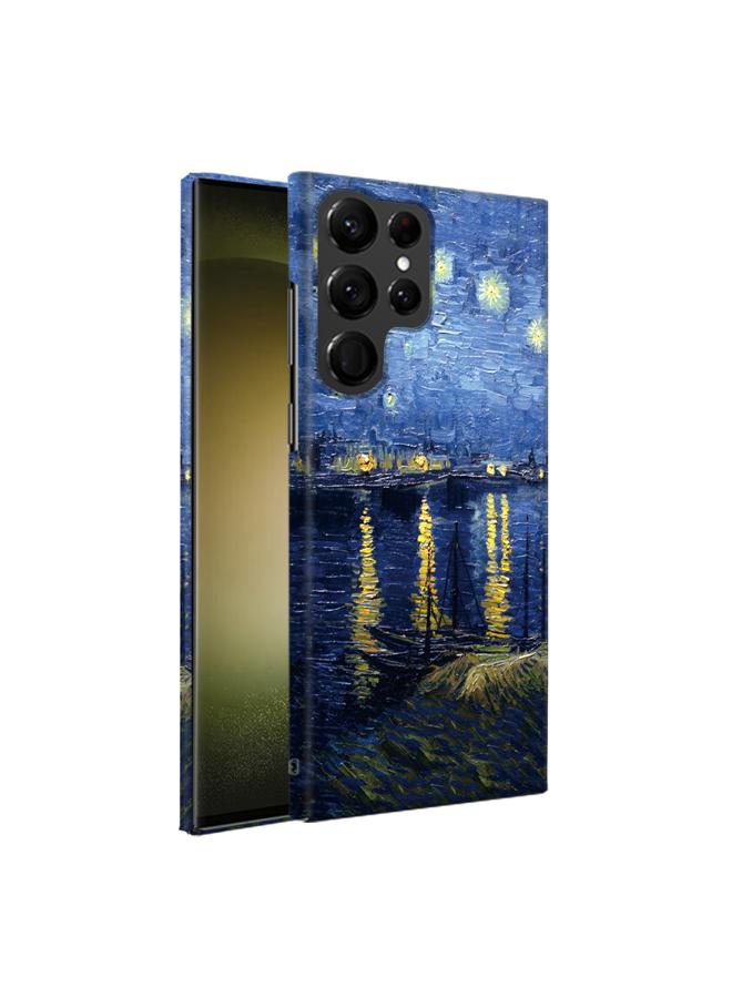 Samsung Galaxy S23 Ultra Art Oil Painting Phone Case- Van Gogh Starry Night Over the Rhone - Full Pack Frosted Cool Creative Lens Anti Drop Case  - Image 2