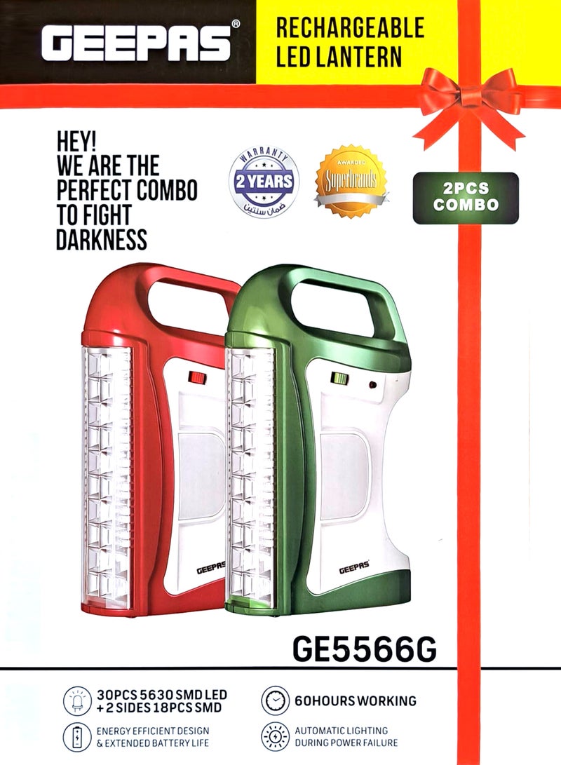 GEEPAS 24 Mega Luminous LED's Rechargeable LED Lantern Set Of 2, 30 Super Bright SMD LEDs, Energy Efficient, USB Charging Multicolor - Image 1