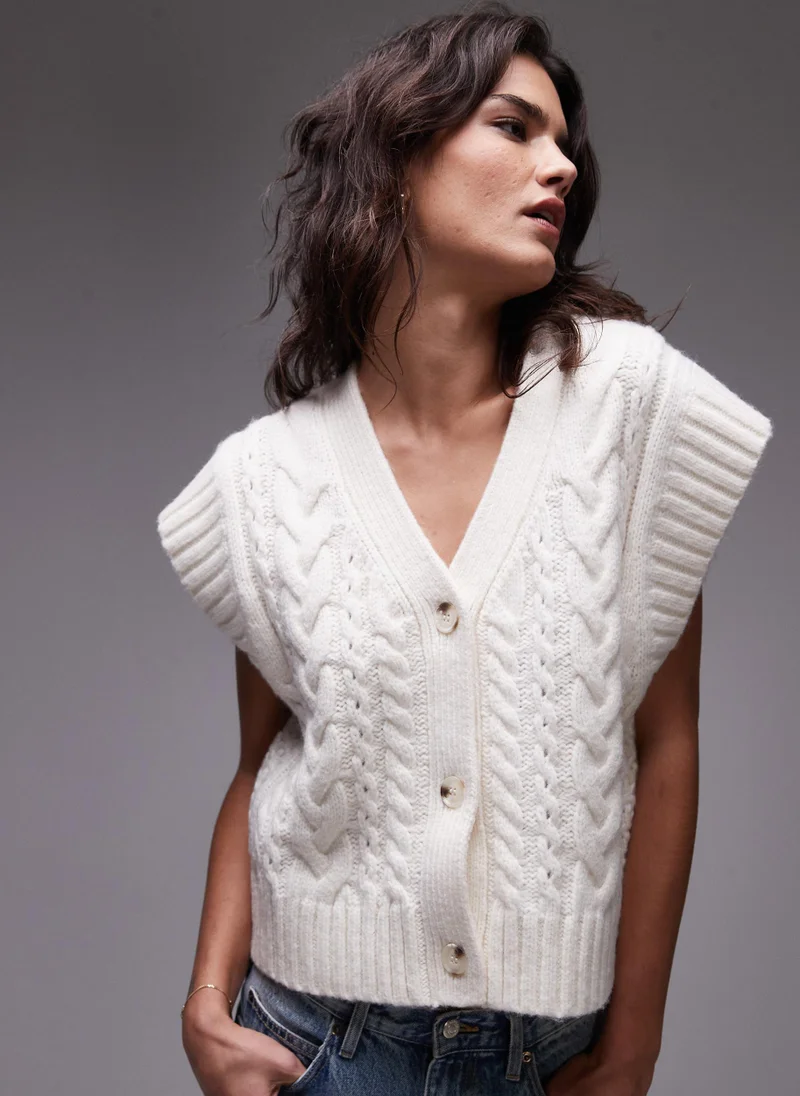 توب شوب Knitted Cable V-Neck Waistcoat