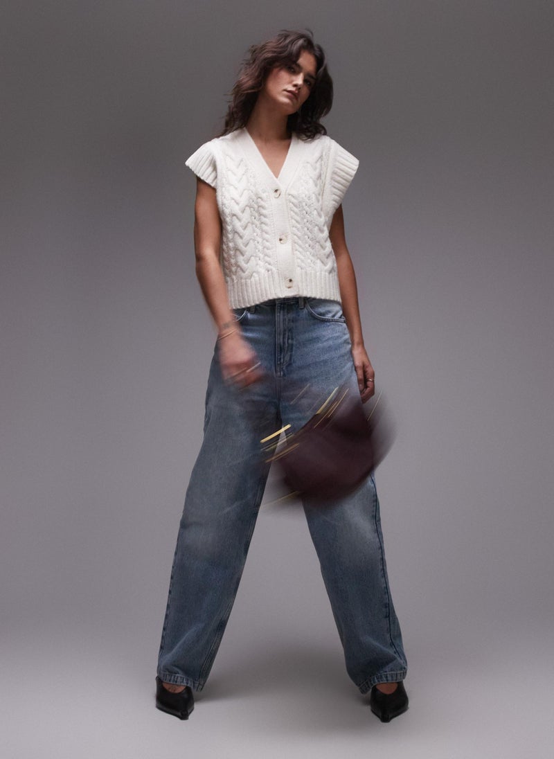 TOPSHOP Knitted Cable V-Neck Waistcoat  - Image 4