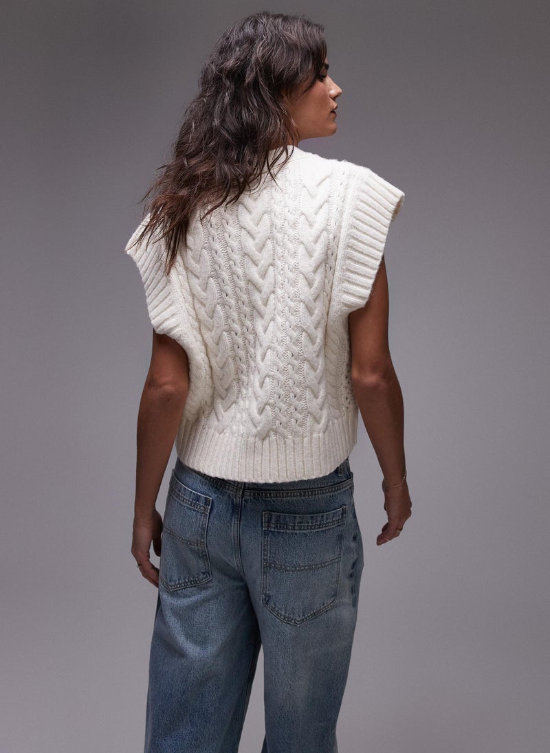 TOPSHOP Knitted Cable V-Neck Waistcoat  - Image 2