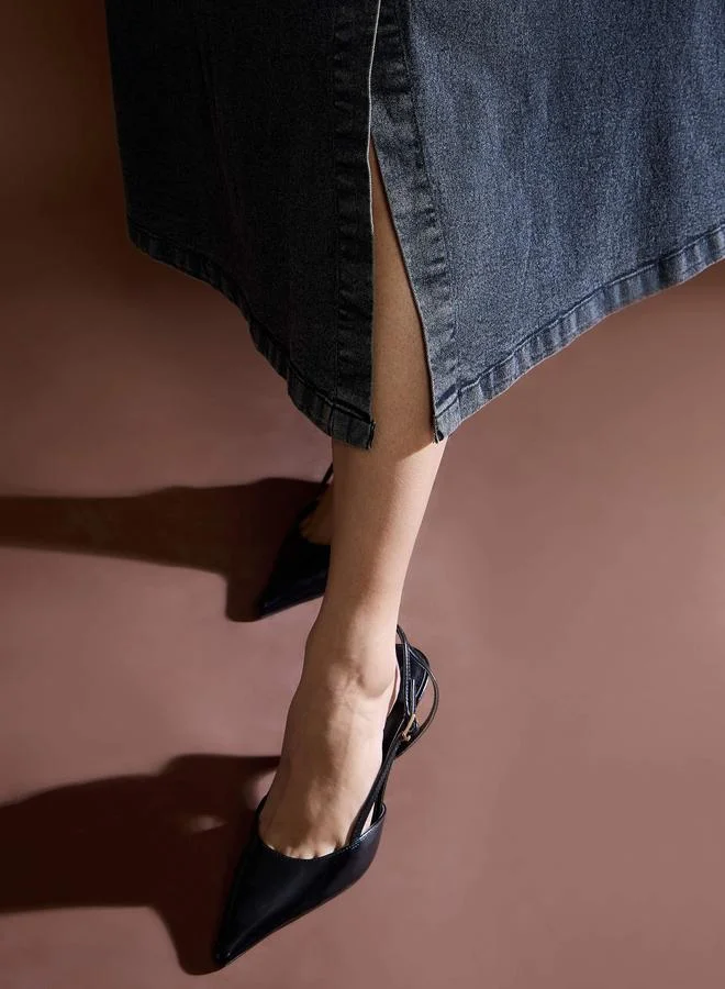 SASSAFRAS Sassafras Black Washed Denim Bandeau Neck Midi Dress