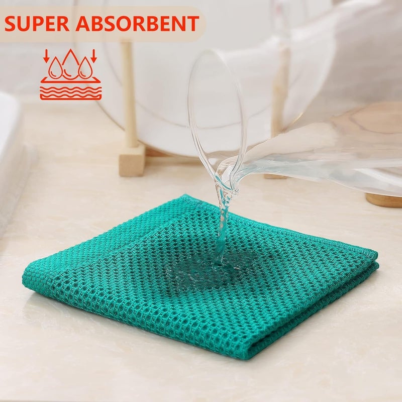 Kitinjoy 100% Cotton Kitchen Dish Cloths  8 Pack Waffle Weave Ultra Soft Absorbent Dish Towels for Drying Dishes Quick Drying Kitchen Towels Dish Rags  12 X 12 Inches  Teal - Image 2