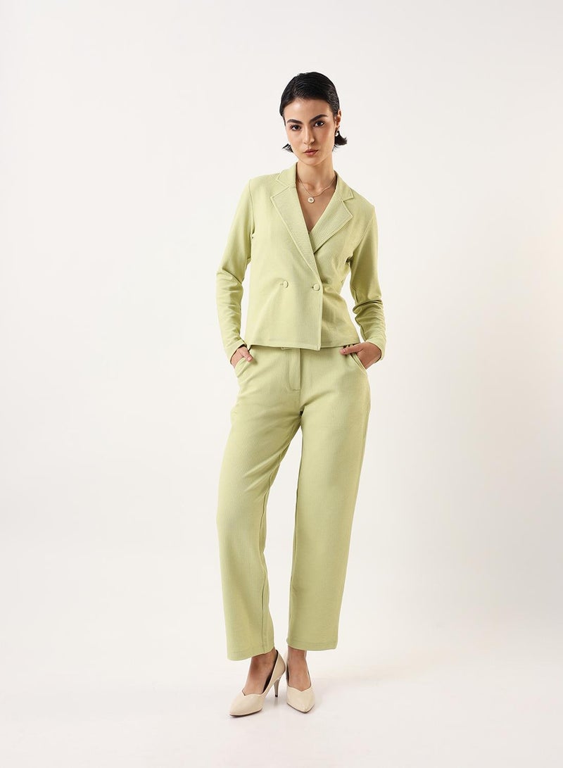 Dennis Lingo Women's Apple Green 100% Polyester Solid Textured Blazer Upper With Full Trouser Regular Fit Co-Ords - Image 2