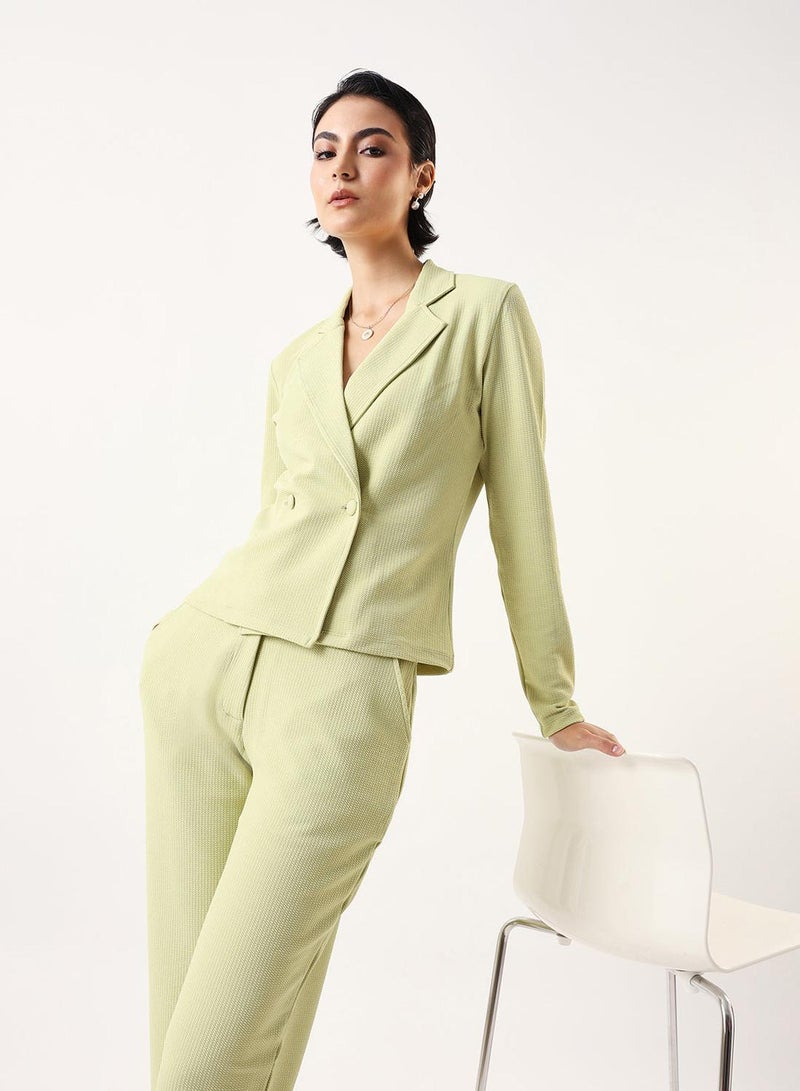 Dennis Lingo Women's Apple Green 100% Polyester Solid Textured Blazer Upper With Full Trouser Regular Fit Co-Ords - Image 1