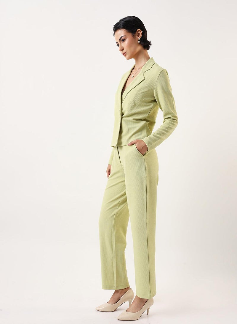 Dennis Lingo Women's Apple Green 100% Polyester Solid Textured Blazer Upper With Full Trouser Regular Fit Co-Ords - Image 3