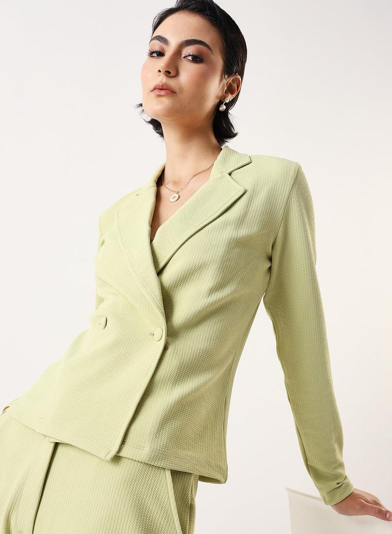 Dennis Lingo Women's Apple Green 100% Polyester Solid Textured Blazer Upper With Full Trouser Regular Fit Co-Ords - Image 5