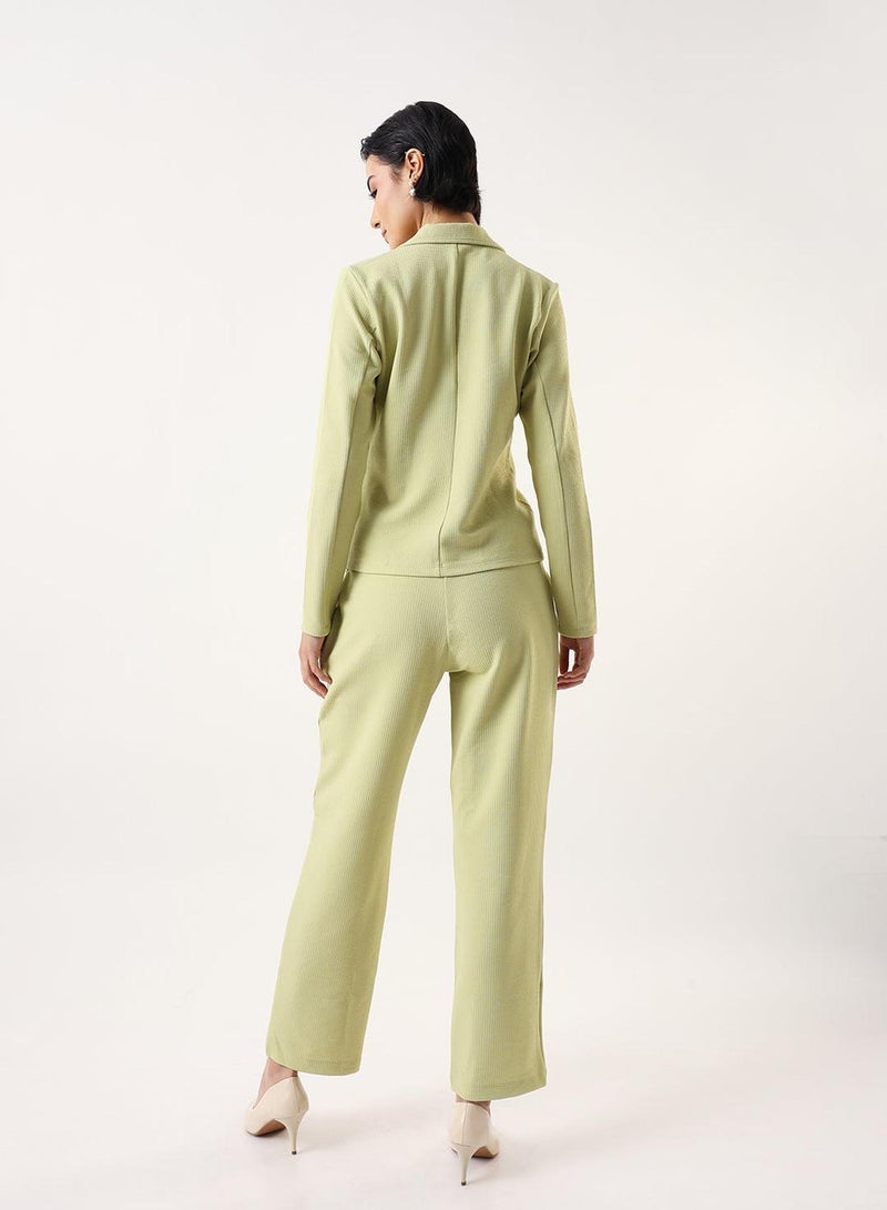 Dennis Lingo Women's Apple Green 100% Polyester Solid Textured Blazer Upper With Full Trouser Regular Fit Co-Ords - Image 4