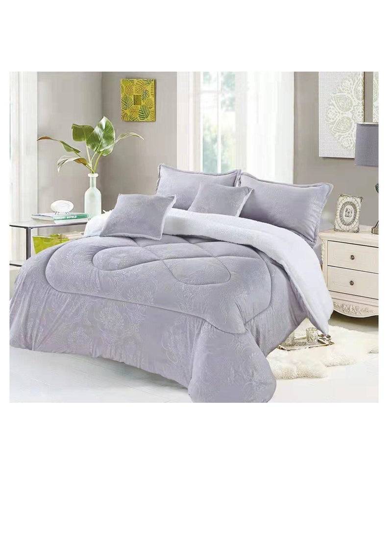 طقم لحاف فائق النعومة مقاس كينج طراز فندقي تصميم جديد طقم 6 قطع 1 لحاف 1 ملاءة سرير 4 غطاء وسادة مزدوج الألوان كاتيون من الألياف الدقيقة