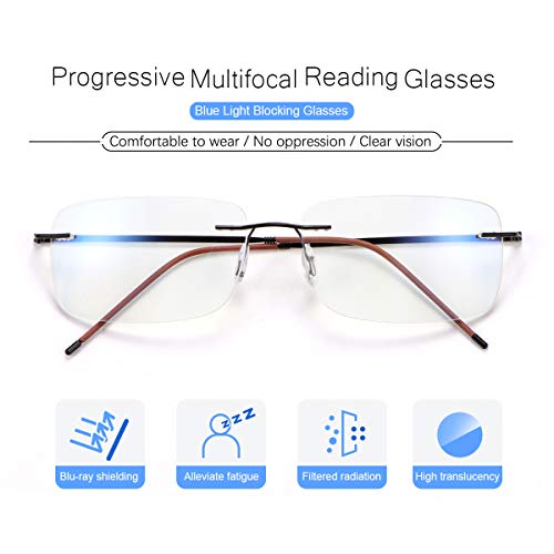 PEEPAI Progressive Multifocus Rimless Reading Glasses Titanium Computer Anti UV Blue Light Readers Transition Lightweight Presbyopia Eyeglasses for Men Women 2.5 - Image 2