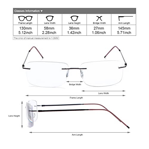 PEEPAI Progressive Multifocus Rimless Reading Glasses Titanium Computer Anti UV Blue Light Readers Transition Lightweight Presbyopia Eyeglasses for Men Women 2.5 - Image 3