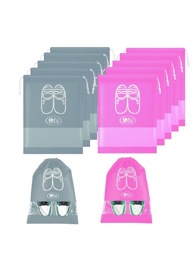 Lify Travel Shoe Bags, Portable Travel Shoe Tote Bags - Packing Organizers for Men and Women- Light Grey (6 Pcs) + Pink (6 Pcs) - 12 Piece Pack - Image 1