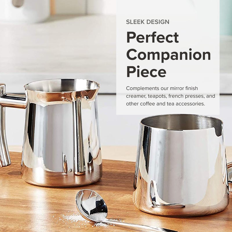 Frieling USA 18/10 Stainless Steel Sugar and Creamer Set - Coffee & Tea Accessories with 10 Oz Metal Creamer Pitcher & Sugar Bowl with Lid - Image 3