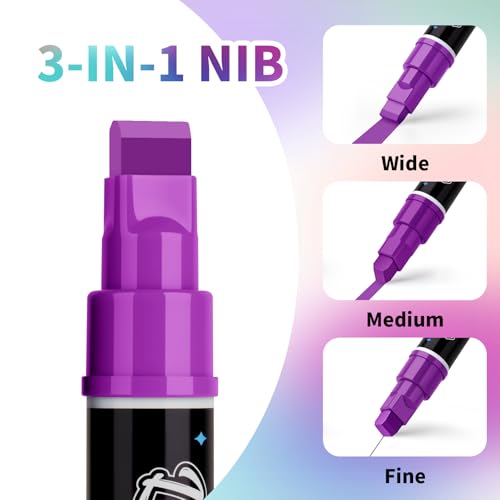 Reaeon Jumbo Liquid Chalk Markers for Blackboards, Bold Color Erasable Chalk Pens with 10mm 3 in 1 Nib, Washable Dust-Free Pens for Glass, Signs, Windows, Cars, Chalkboard (8-Pack) - Image 2