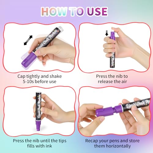 Reaeon Jumbo Liquid Chalk Markers for Blackboards, Bold Color Erasable Chalk Pens with 10mm 3 in 1 Nib, Washable Dust-Free Pens for Glass, Signs, Windows, Cars, Chalkboard (8-Pack) - Image 4