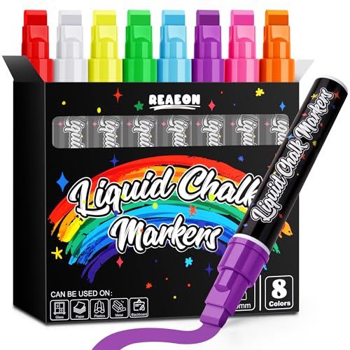 Reaeon Jumbo Liquid Chalk Markers for Blackboards, Bold Color Erasable Chalk Pens with 10mm 3 in 1 Nib, Washable Dust-Free Pens for Glass, Signs, Windows, Cars, Chalkboard (8-Pack) - Image 1