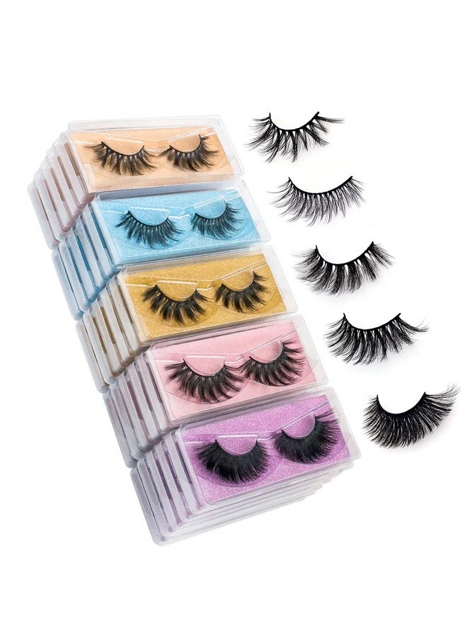 QUNETY - Wholesale Mixed Lashes Pack 3D Faux Mink Eyelashes 5 Style 30 Pairs Fluffy Volume Natural Charming Look Medium Length Eyelashes Cotton Band Handmade Reusable Soft False Eyelashes (5 Styles-30 Pairs) - Image 1
