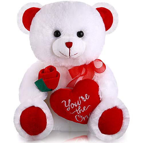 Sumind Valentine Bear Dog Plush Stuffed Animals Gift 10 Inch Cute Plush Animals Heart Holding Soft Stuffed Toy for Valentine Mothers Day Wedding Anniversary BirthdayWhite Bear - Image 1