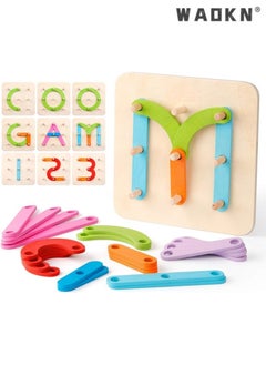 WAOKN Wooden Letter Number Construction Puzzle Educational Stacking Blocks Toy Set Shape Color Sorter Pegboard Activity Board Sort Game for Kids Gift Preschool Learning STEM Toy  - Image 1