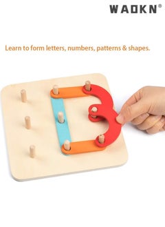 WAOKN Wooden Letter Number Construction Puzzle Educational Stacking Blocks Toy Set Shape Color Sorter Pegboard Activity Board Sort Game for Kids Gift Preschool Learning STEM Toy  - Image 3