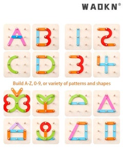 WAOKN Wooden Letter Number Construction Puzzle Educational Stacking Blocks Toy Set Shape Color Sorter Pegboard Activity Board Sort Game for Kids Gift Preschool Learning STEM Toy  - Image 2