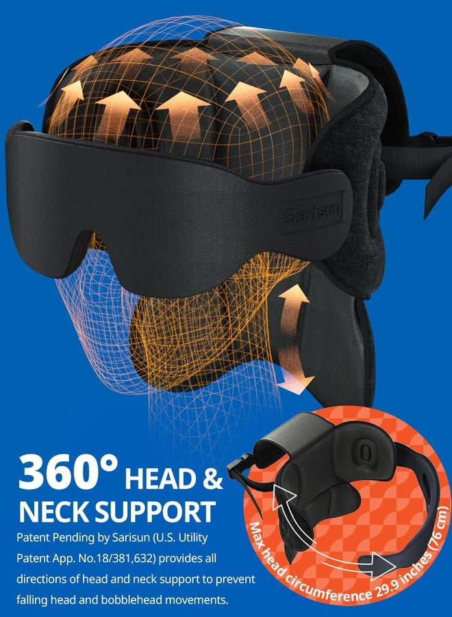 SARISUN Travel Pillows for Airplanes, Airplane Pillow with 3D Sleep Eye Mask, 360° Neck Support, Stop Bobblehead Plane Travel Essentials, Adjustable Airplane Head Strap for Budget Airlines, Black - Image 4