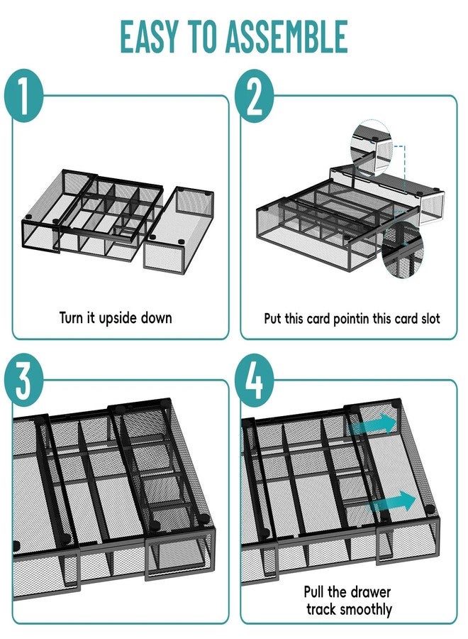 ReePlan Expandable Desk Drawer Organizer Tray with 10 Adjustable Compartments, Metal Mesh Office Drawer Organizer, Versatile Desk Organizer for Home, School Supplies, Makeup Vanity & Jewelry (Black) - Image 3