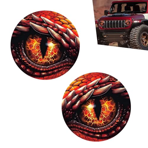Qurbuns 2 PCS Beast Eyes Headlight Decals 3D Stereo Eyes Headlight Sticker Round Headlamp Sticker Cool Decal for OffRoad Vehicle Car Body Window Bumper Decoration Red - Image 1