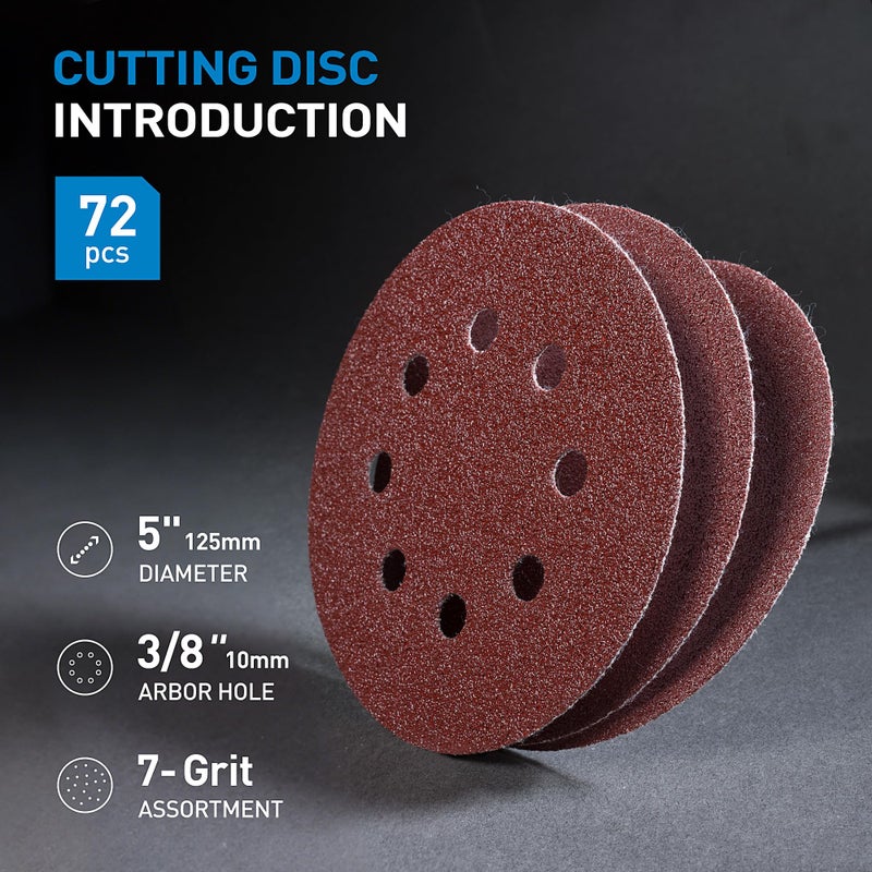 S SATC 72 PCS 5 Inch 8 Hole Hook and Loop Adhesive Sanding Discs Sandpaper for Random Orbital Sander 40 60 80 120 180 240 320 Grits - Image 2
